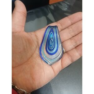 Artisan Hand Blown Glass Pendant Blue Silver Dichroic Swirl Teardrop Statement